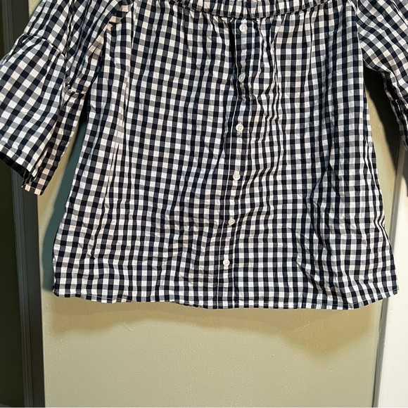 Abercrombie & Fitch Off Shoulder Gingham Top Navy White S - Picture 6 of 10